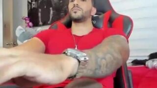 wild Latino Hunk With Tattoos Strokes His large darksome pecker