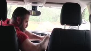 Muscle Bear daddy fucks lad In Car For Smoking