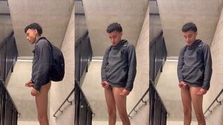 Dude Cums in Stairwell Wanking Long Cock