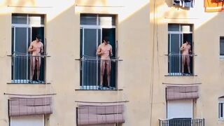 Hung Neighbour With Semi Spotted On Balcony