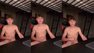Twink jerks off in gamer chair