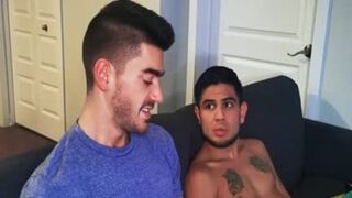 Blindfolded Roommate receives knob To Distract Him