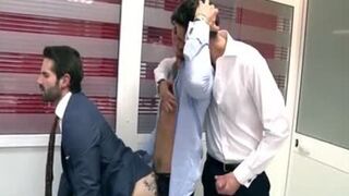 Muscle homosexual threesome With Facial